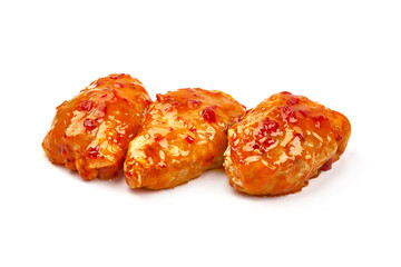 Chicken thighs in chili sauce, isolated on white background