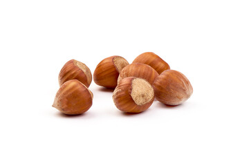 Hazelnuts, close-up isolated on white background