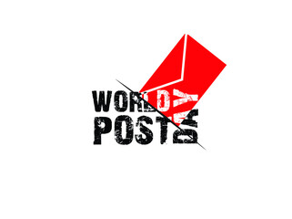 world post day concept. red envelop and text. vector illustration.