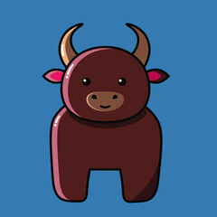 Vector image of a cute brown bull. Symbol of the year 2021.