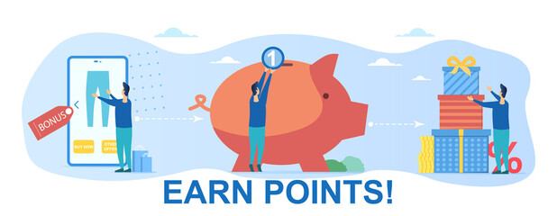 Customer loyalty concept. Online shopping and earning points for purchases. Flat vector illustration