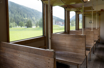 Interior of old train carriage, Davos, Switzerland