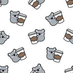 Cute koala loves coffee cartoon seamless pattern, vector illustration © Totostarkk9456