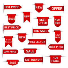 Business sale badge collection in red, 3d illustration