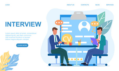 Recruitment concept. The employer interviewing the applicant. Web page template. Colored cartoon flat vector illustration