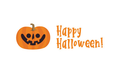 Happy Halloween design. Cute pumpkin with carved smile face, spooky season. Funny illustration. Trick or treat decoration.