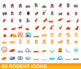80 rodent icons set. Cartoon illustration of 80 rodent icons vector set isolated on white background