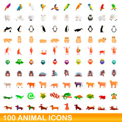 100 animal icons set. Cartoon illustration of 100 animal icons vector set isolated on white background