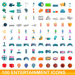100 entertainment icons set. Cartoon illustration of 100 entertainment icons vector set isolated on white background