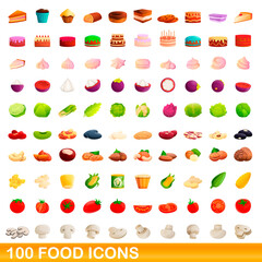 100 food icons set. Cartoon illustration of 100 food icons vector set isolated on white background