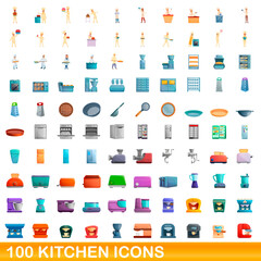 100 kitchen icons set. Cartoon illustration of 100 kitchen icons vector set isolated on white background