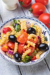 Pasta and fresh vegetables salad