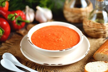 Traditional Spanish romesco sauce made from grilled tomatoes, bell peppers and garlic.