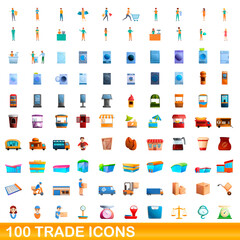 100 trade icons set. Cartoon illustration of 100 trade icons vector set isolated on white background