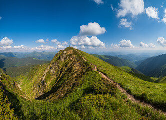Marmaros Pip Ivan Mountain top, Carpathian, Ukraine near the Romania border. Summer peaceful landscape.