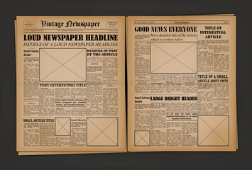 Old Vintage Newspaper Cover Page Empty Template Mockup Design. Vector © bigmouse108