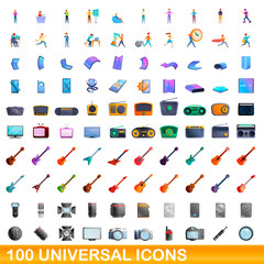 100 universal icons set. Cartoon illustration of 100 universal icons vector set isolated on white background