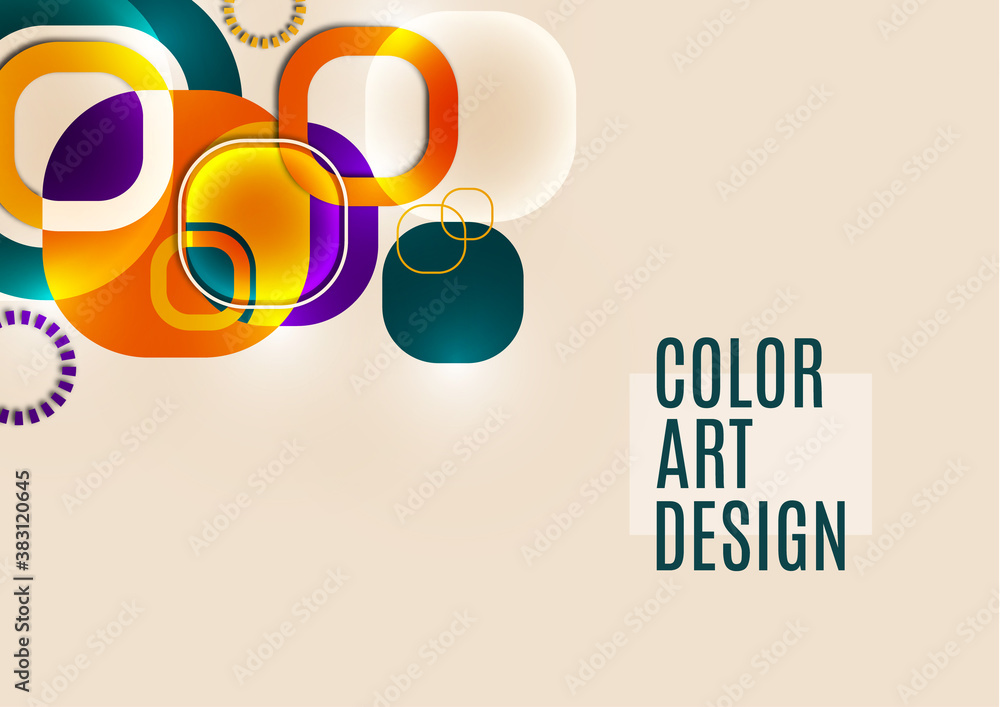 Poster overlapping round squares form a geometric abstract background composition. design template for wall