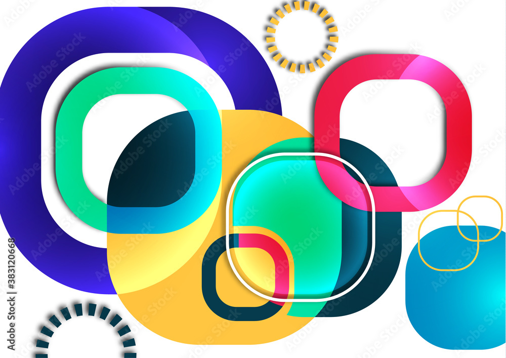 Poster overlapping round squares form a geometric abstract background composition. design template for wall