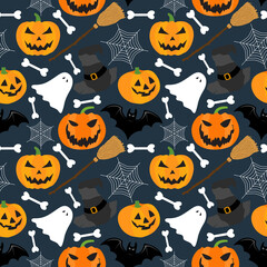 Halloween pattern background, seamless pattern background with halloween items