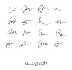Hand-drawn autograph and signature for signing books and papers set