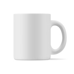 Vector realistic matte mockup of a mug for drinks front view. White blank isolated cup. EPS 10