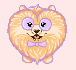 Pomeranian dog with glasses cute cartoon in love.