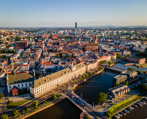 Aerial panoramic view of Wroclaw city old town