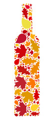 Wine Bottle mosaic icon constructed for fall season. Vector wine bottle mosaic is done from randomized autumn maple and oak leaves. Mosaic autumn leaves in bright gold, brown and red colors.