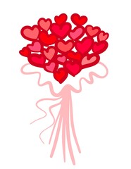 Hearts on a stick in the form of a flower. Flower of hearts. Doodle style simple bright on isolated background.