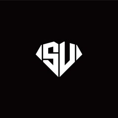 S U initial letter with diamond shape origami style logo template vector