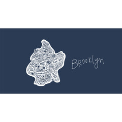 Vector Map of Brooklyn new York USA flat hand-drawn illustration. American attractions States, city, district, name cartoon inscriptions, tourist places clipart. Travel to the USA, travel poster
