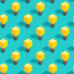 Obraz premium Isometric light bulb pattern seamless. bulb lamps background