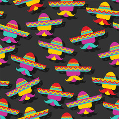 Day of dead in mexico pattern seamless. Skull in sombrero background. Dia de los Muertos Mexican holiday texture