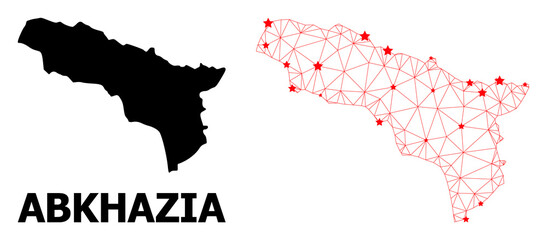 2D polygonal and solid map of Abkhazia. Vector model is created from map of Abkhazia with red stars. Abstract lines and stars are combined into map of Abkhazia.