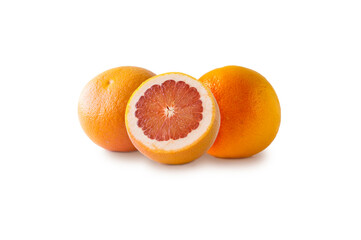 Ripe and tasty grapefruits isolated on white background. Fresh cut grapefruit with copy space for text. Citrus fruit isolated. Immunity system improvement. Antiviral treatment. Virus prevention