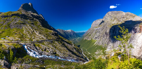 Fototapeta na wymiar Trollstigen or Trolls Path is a serpentine mountain road in Norway