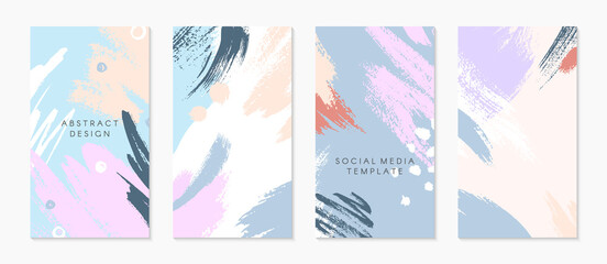 Bundle of editable insta story templates with copy space for text.Modern vector layouts with hand drawn brush strokes and textures.Trendy design for social media marketing,digital post,prints,banners.