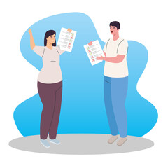 woman and man cartoons with vote paper design, Vote elections day and government theme Vector illustration