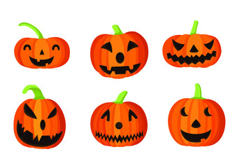 Pumpkin fruit and halloween face design on white background illustration vector