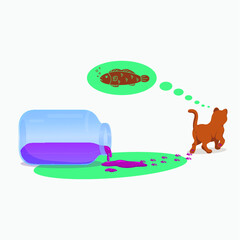 cat, fish, inverted jar, harmful cat, dream of a fish, illustration of a cat