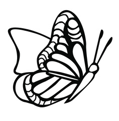 Black and white butterfly. Freehand drawing, lineart