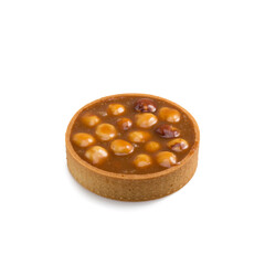 Mini tart with caramel and hazelnut isolated on a white
