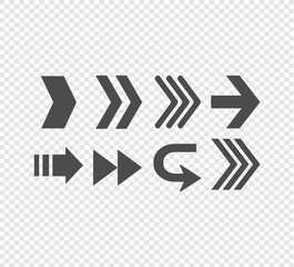 Arrows icons set. Large vector set of directional arrows on transparent background