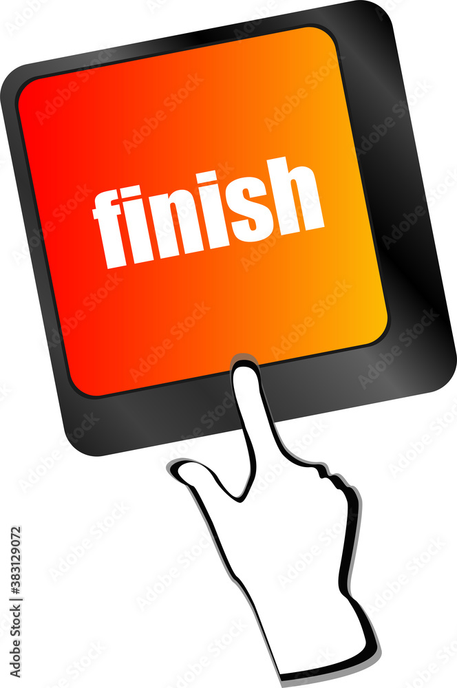 Poster finish button on black internet computer keyboard