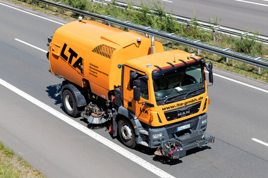 WIEHL, GERMANY - JUNE 25, 2020: LTA MAN TGM road sweeper on motorway.