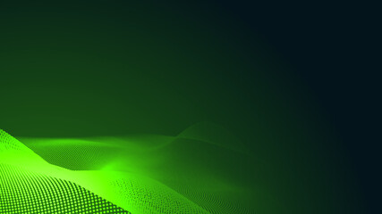 Obraz premium Dot green wave light screen gradient texture dark background. Abstract technology big data digital background. 3d rendering.