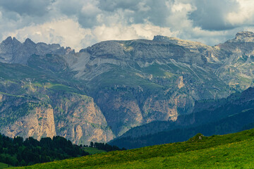 Fototapeta na wymiar Mountain landscape along the road to Sella pass, Dolomites