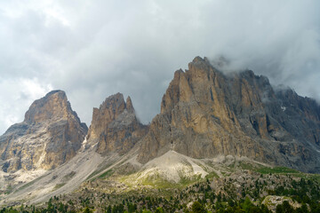 Mountain landscape along the road to Sella pass, Dolomites