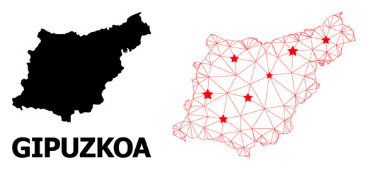 Mesh polygonal and solid map of Gipuzkoa Province. Vector model is created from map of Gipuzkoa Province with red stars. Abstract lines and stars are combined into map of Gipuzkoa Province.